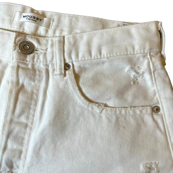 MOUSSY VINTAGE Howa Size 26 White Cut Off Shorts Distressed Button Fly Selvedge - Picture 4 of 13